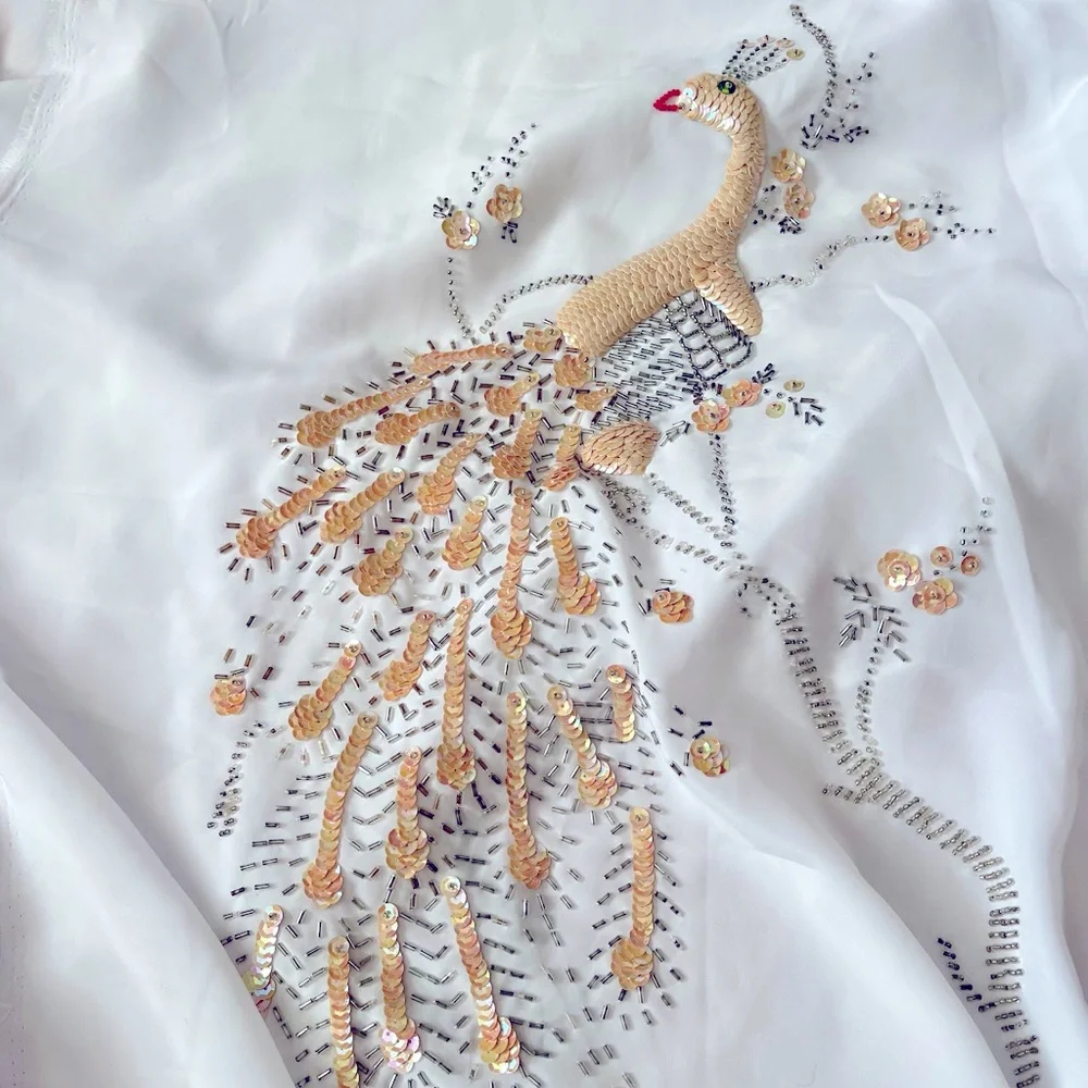 Peacock Embroidered and Embellished Large Sheer Panel